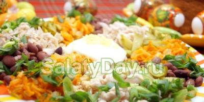 Salads with vegetable oil Light salads with boiled chicken