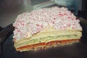 기성품 와플 케이크, 퍼프 페이스트리, 크래커 및 다양한 충전재로 만든 스낵 케이크