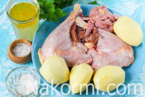 Stewed duck with potatoes in a cauldron